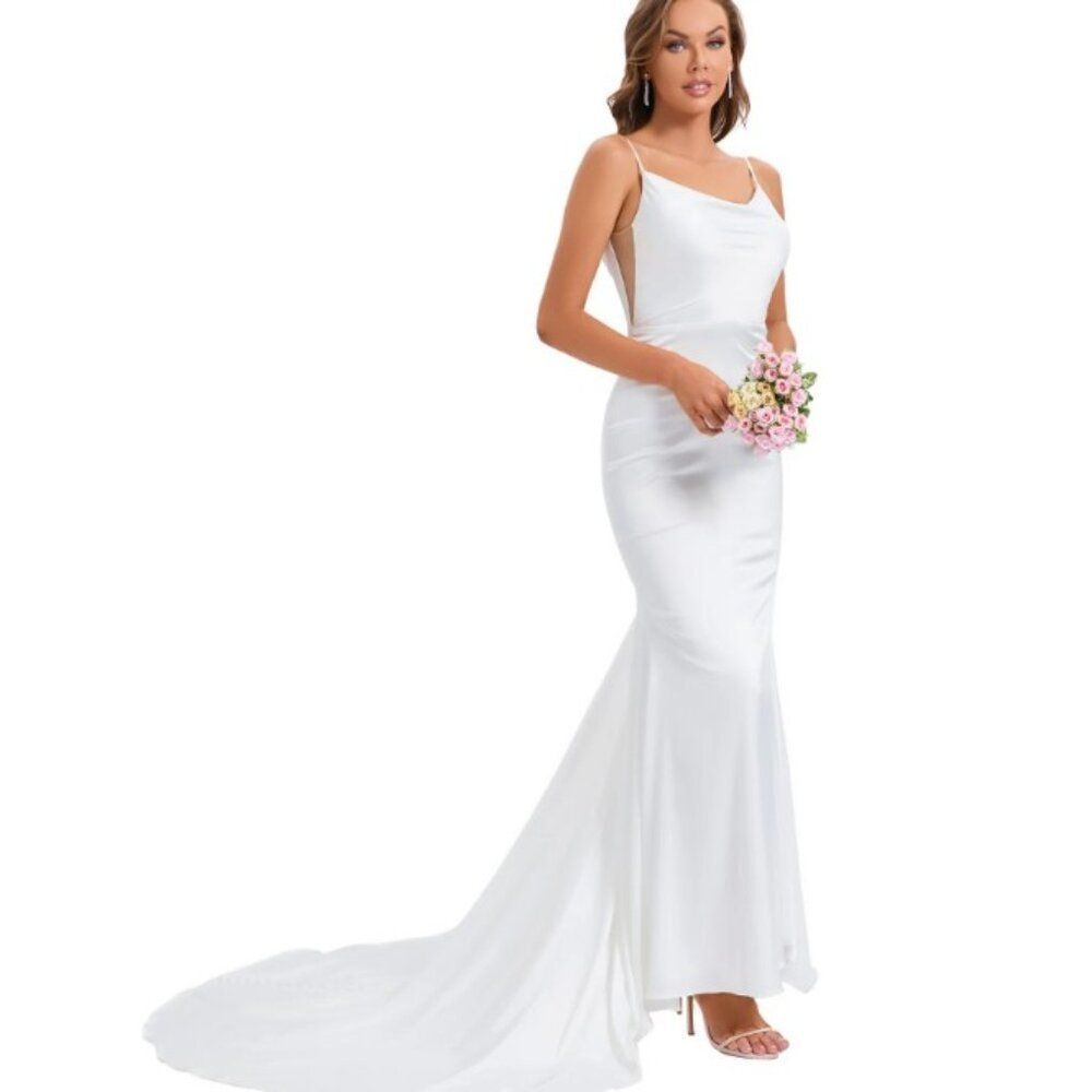 Rosymae V-Back Stretch Mermaid Sleek Wedding Dress Bridal Gown - NWT
